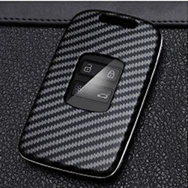 Imagem de YJADHU Controle remoto de fibra de carbono masculino e feminino porta-chaves de carro, apto para Renault Megane Koleos Kadjar Talismã Espace Captur Clio, capa preta de carbono