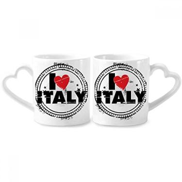 Imagem de Conjunto de canecas de porcelana I Love Italy Word Love Heart Circle Stamp Couple Porcelain Mug Cup Lover Cup Heart Handle