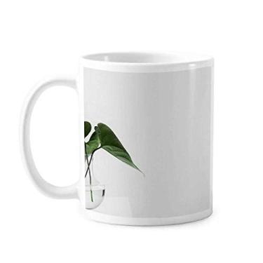 Imagem de Simpol Caneca de cerâmica com foto de planta de folha verde e cerâmica para café e porcelana