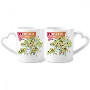 Imagem de I Love Hong Kong Map China Localização Casal Conjunto de canecas de porcelana Cerâmica Amante Copo Punho Coração