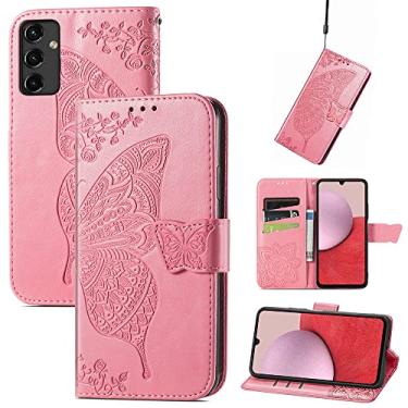 Imagem de Capas de telefone borboleta em relevo para Samsung Galaxy A14 A 14 5G capa de couro com slots para cartão fashion clipe de carteira à prova de choque capa de telefone Samsung A14 5G capas (rosa, Samsung A14 5G)