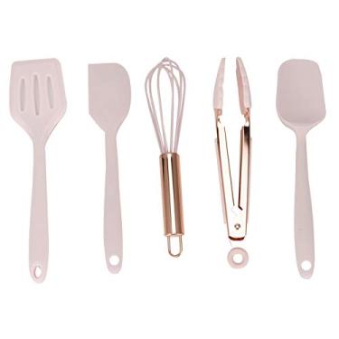Imagem de Utensílios de cozinha, 5 pçs/conjunto de ferramentas de cozimento de silicone com alça de ouro rosa batedor de ovos espátula utensílios de cozinha