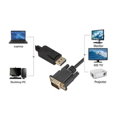 Imagem de Cabo Adaptador Displayport X Vga Macho 1.80 Metros Banhado Vídeo pc