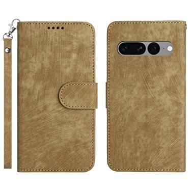 Imagem de YINGDAFENG Capa carteira para Google Pixel 7, capa flip de couro PU com slots para cartão recurso de suporte e fecho magnético alça de pulso à prova de choque TPU interno, amarelo