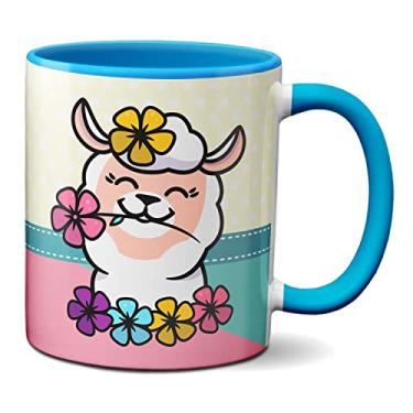Imagem de Caneca Divertida Lhama Fofinha Com Flores Teu Cú (Azul)