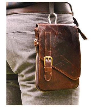 Imagem de Le'aokuu bolsa masculina de couro genuíno pequena bolsa de ombro carteiro bolsa de telefone cinto cintura bolsa de cintura 6402, Coffee, Medium