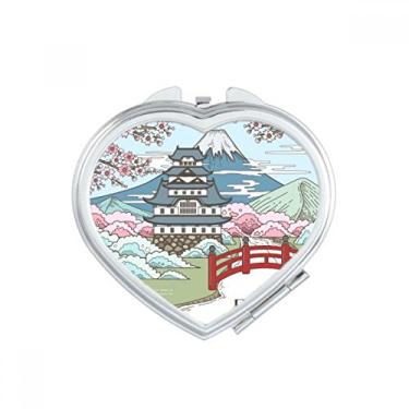 Imagem de Mount Sakura Japan Ukiyo-e espelho de coração para viagem, maquiagem portátil com bolso