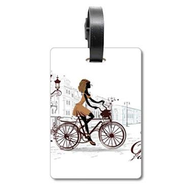 Imagem de Bicycle Lady France Ilustration Pattern Bagagem Etiqueta Bagagem Etiqueta Scutcheon Etiqueta