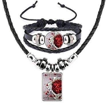 Imagem de Conjunto de joias de pulseira de couro com foto de cereja, frutas vermelhas temperadas