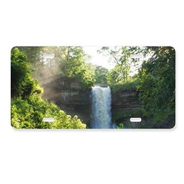 Imagem de DIYthinker Placa de licença com paisagem florestal natureza cachoeira ciência decoração aço inoxidável automóvel
