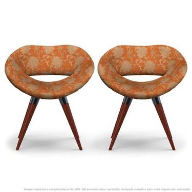 Imagem de Kit 2 Cadeiras Beijo Floral Marrom E Laranja Poltrona Decorativa Com B