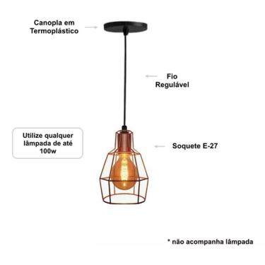 Imagem de Lustre Pendente Aramado Retrô Lanterna Rosé 2m