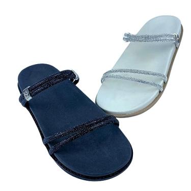 Imagem de Kit com 2 Pares Sandália Birken Papete Moda Feminina Chinelo Feminino Com Strass 01 (Preto e Branco, BR, Adulto, Numérico, 37)