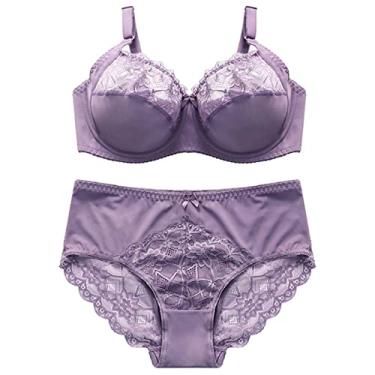 Imagem de Conjunto de sutiã de Renda, Cintura Alta Ajustável 3/4 Copo Bonito Arco Underwire Conjunto de Roupa Interior de sutiã para Casa (42D)