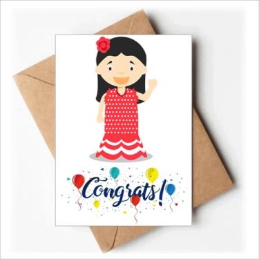 Imagem de DIYthinker Vestido vermelho flor Espanha desenhos animados cartões de casamento parabéns cumprimentos envelopes
