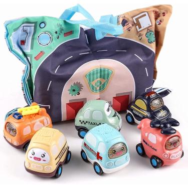 Imagem de Brinquedo de bebê inércia para presentes de carros de menino de 1 ano com bolsa de armazenamento, 6 peças de brinquedos push and go, carros de brinquedos infantis para meninas e meninos, brinquedos educativos precoces para meninos e meninas de 1 a 3 an