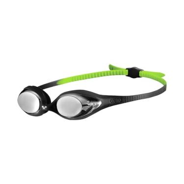 Imagem de Arena Óculos de natação unissex juvenil Spider Junior para meninas e meninos de 6 a 12 anos, lentes espelhadas antiembaçamento, fácil de ajustar, alça sem vazamento, preto/prata/verde