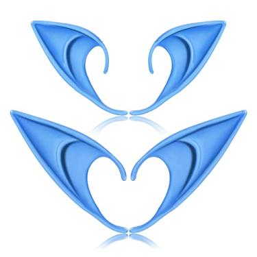 Imagem de FRESHME Orelhas de elfo marrom caramelo escuro - Halloween Renaissance LARP baile de máscaras cosplay orelhas para pele negra, G - Orelhas de elfo azuis, 13*13*2cm