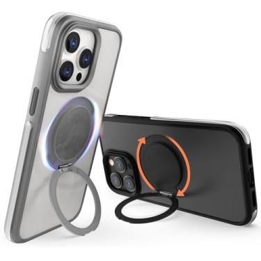 Imagem de LAUDTEC Capa com anel giratório com suporte para iPhone 15 Pro 6,1 polegadas, compatível com MagSafe, proteção contra quedas de grau Mil-Grade de 18 pés, suporte embutido e capa com suporte de anel