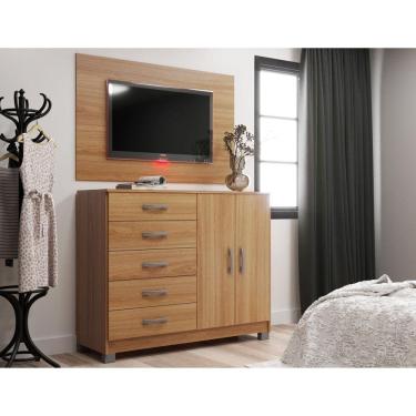 Imagem de Cômoda Sapateira 2 Portas 5 Gavetas com Pés + Painel para Tv até 55 Polegadas Cinnamomo