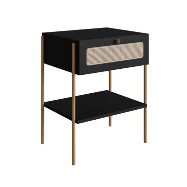 Imagem de Mesa de Cabeceira Oslo 1 Gaveta Preta e Dourada