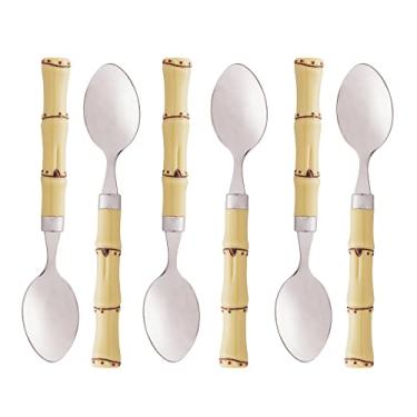 Imagem de Lyor CJ 6 COLHERES P/CAFÉ DE AÇO INOX C/CABO DE PLÁSTICO BAMBU NATURAL 16cm