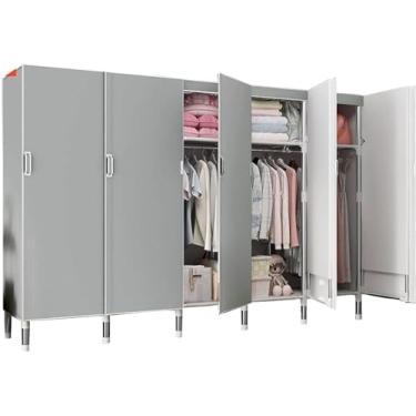 Imagem de Guarda-roupa de lona, ​​guarda-roupa grande de tecido com trilho suspenso, prateleiras, capa de tecido, para quarto, sala de estar, d, 205x50x172cm
