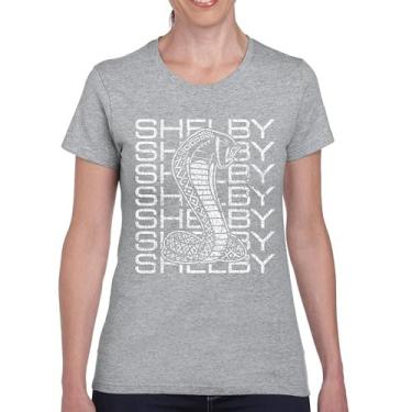 Imagem de Camiseta feminina vintage Stacked Shelby Cobra American Classic Racing Mustang GT500 Performance Powered by Ford, Cinza, 3G