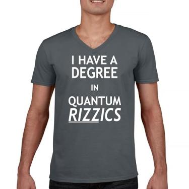 Imagem de Camiseta I Have a Degree in Quantum Rizzics gola V Charisma Pun Meme Flirting Smooth Talker Dating Confidence Tee, Carvão, XXG