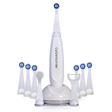 Imagem de Cybersonic 3 escovas de dentes elétricas, escova de dentes elétrica recarregável com kit completo de cuidados dentários, incluindo raspador de língua e cabeças de fio dental + 6 cabeças de escova de