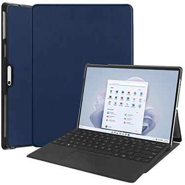 Imagem de Capa para tablet Microsoft Surface Pro 9 de 13 polegadas, capa ultrafina de couro compatível com teclado para Surface Pro 9 (versão 2022) de 13 polegadas (azul escuro)