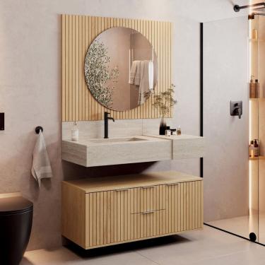 Imagem de Bancada em Porcelanato 100cm com Cuba Esculpida Ripy Travertino