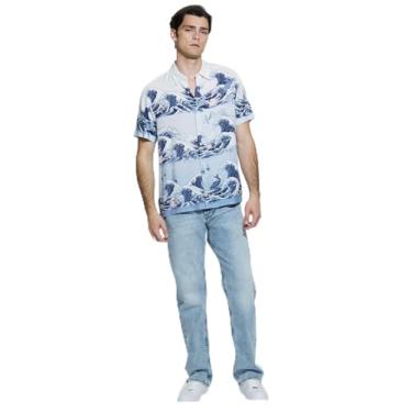 Imagem de GUESS Camisa masculina de manga curta Eco Rayon Wave, Onda do Pacífico, P