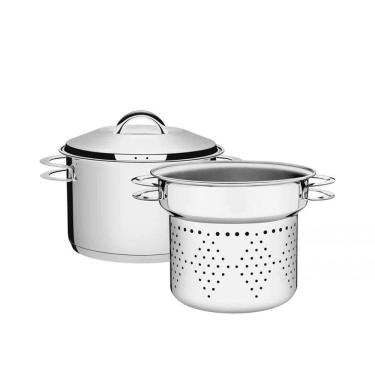 Imagem de Jogo Cozi-pasta Tramontina Solar Em Aço Inox Fundo Triplo Com Alças 2 Peças 20 Cm Tramo...