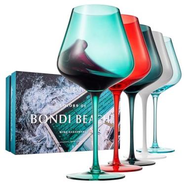 Imagem de Conjunto de taças de vinho coloridas City of Bondi Beach, copos de 590 ml | Conjunto de 5 | Presente para viajante, explorador, Austrália - Utensílios para celebrações especiais para vinho tinto e