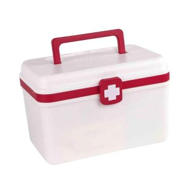 Imagem de harayaa Caixa médica de primeiros socorros com alça, organizador de armazenamento à prova de poeira, camada dupla para cosméticos