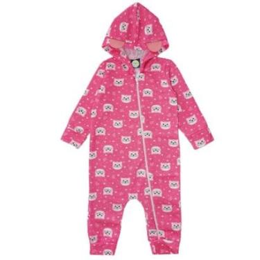 Imagem de Macacão Bebê Menina Longo Inverno moletom Flanelado Punhos Ziper Capuz interativo 3D Roupa Frio-Feminino