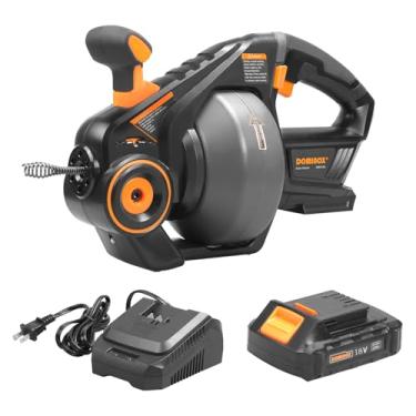 Imagem de DOMINOX Eixo helicoidal elétrico de 6 m, ferramenta de remoção de pelos de cobra de 18 V (máx. 20 V), cobra de drenagem com bateria de 2,0 AH e carregador, eixo helicoidal para tubo de 3/10.2 cm-5.1