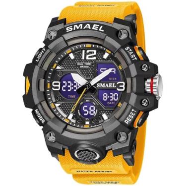 Imagem de Gosasa Relógio masculino grande para esportes ao ar livre, relógio militar S-Shock à prova d'água, luz de fundo, alarme, cronômetro – Relógio de pulso robusto para treinamento, caminhada e aventura,