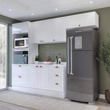 Imagem de Cozinha Pérola 4 Peças Torre Quente Aéreo 3 Portas e Balcão 2 Gavetas 3 Portas com Tampo Yescasa Branco