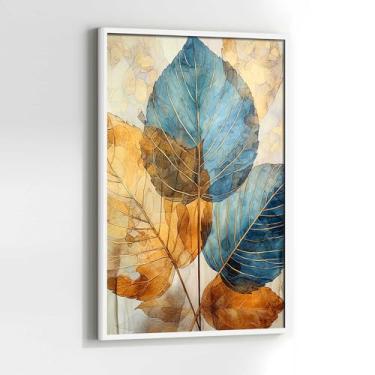 Imagem de Quadro Folhas abstrato Moderno Lindo com Moldura Decorativo 90x60 Sala de jantar Quarto Decoração Vertical Parede