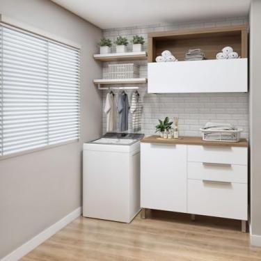 Imagem de Conjunto Balcão com Armário Aéreo Tex 103 para Área de Serviço Carvalho/Branco