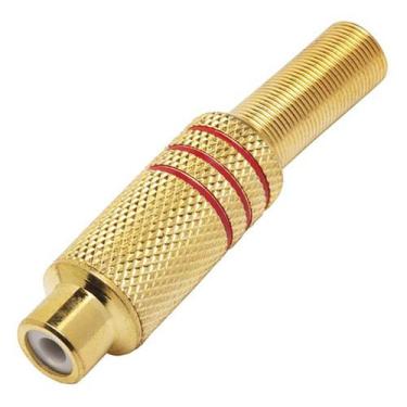 Imagem de Plug Especial JACK RCA Femea Metalico GOLD Vermelho com Mola - BITS