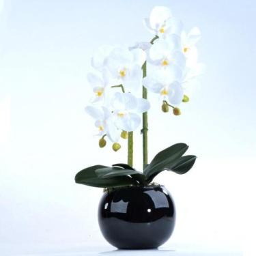 Imagem de Arranjo 2 Orquídeas Artificiais Brancas em Aquário Preto Pity - Vila d