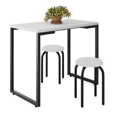 Imagem de Mesa de Cozinha Bistrô Porto Branco 90cm com 2 Banquetas Industriais M
