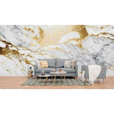 Imagem de Papel de Parede Painel 3D Mármore Branco e Dourado 4M Auto Colante Lav