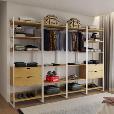 Imagem de Quatro Modulos Para Closet Industrial Ferro Branco Tampo Canela - Impé