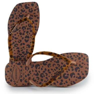 Imagem de Chinelo Havaianas Feminino Slim Square Velvet, 33/34, Marrom