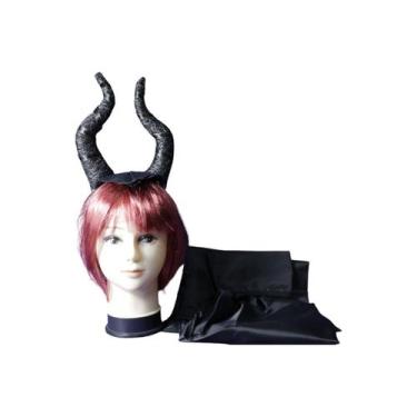 Imagem de Tiara Malévola Arquinho Com Chifres Fantasia de Halloween Dia das Brux