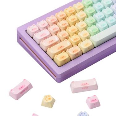 Imagem de Akko Conjunto de teclas PBT, teclas coloridas para gatos com perfil Mao 142 teclas para teclados mecânicos